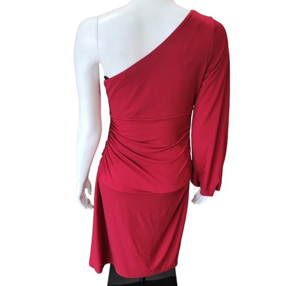 Maggy London Red One Single Shoulder Draped Dress 10 Unique Heritage Old Money - Picture 4 of 9